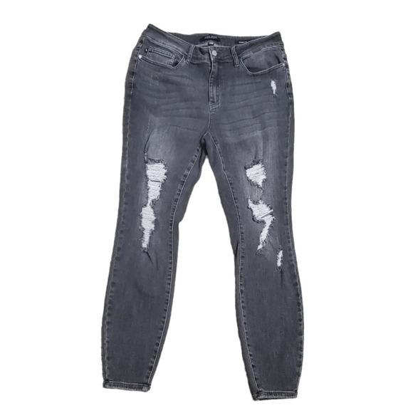 Judy Blue Denim - Judy Blue Women's Distressed Skinny Fit Black Denim Jeans 14W